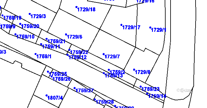 Parcela st. 1729/7 v KÚ Bílina, Katastrální mapa