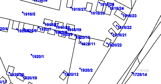 Parcela st. 1920/11 v KÚ Bílina, Katastrální mapa