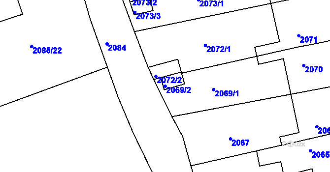 Parcela st. 2069/2 v KÚ Bílina, Katastrální mapa