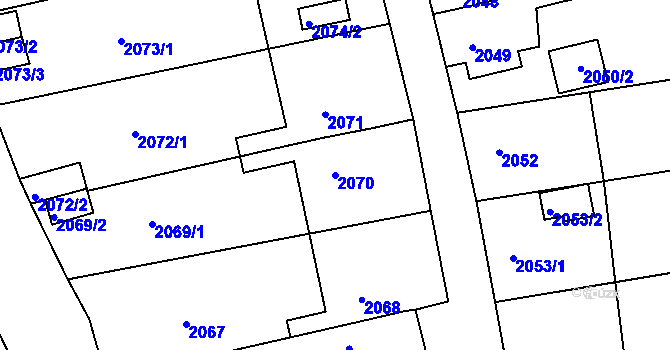Parcela st. 2070 v KÚ Bílina, Katastrální mapa