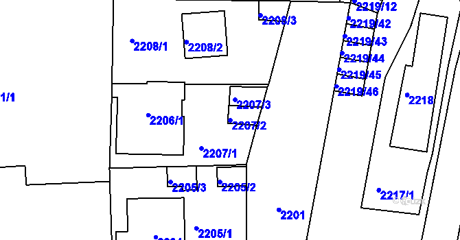 Parcela st. 2207/2 v KÚ Bílina, Katastrální mapa