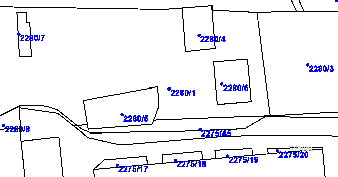 Parcela st. 2280/1 v KÚ Bílina, Katastrální mapa