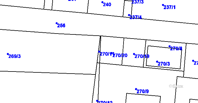 Parcela st. 270/11 v KÚ Bílina, Katastrální mapa