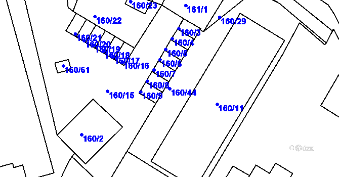 Parcela st. 160/44 v KÚ Bílina, Katastrální mapa