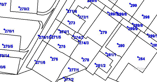 Parcela st. 274/3 v KÚ Bílina, Katastrální mapa