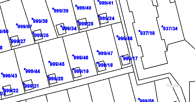 Parcela st. 999/47 v KÚ Bílina, Katastrální mapa