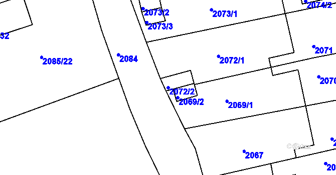 Parcela st. 2072/2 v KÚ Bílina, Katastrální mapa