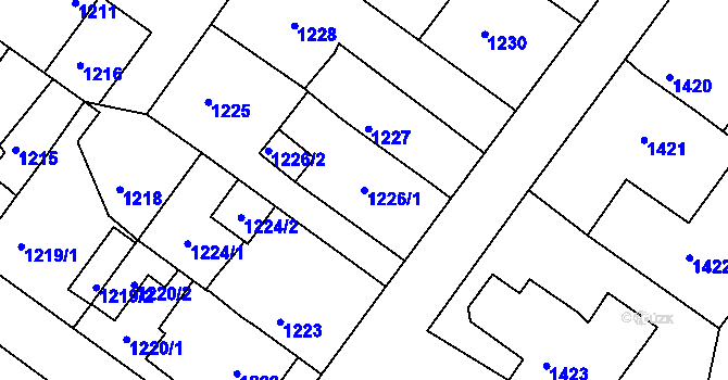 Parcela st. 1226/1 v KÚ Bílina, Katastrální mapa