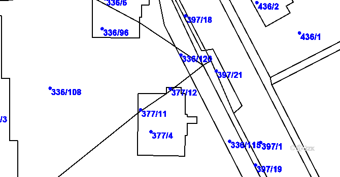 Parcela st. 377/12 v KÚ Bílina, Katastrální mapa