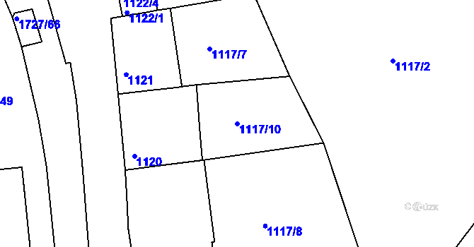 Parcela st. 1117/10 v KÚ Bílina, Katastrální mapa