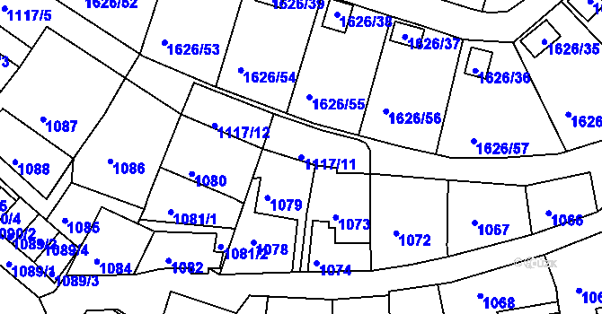Parcela st. 1117/11 v KÚ Bílina, Katastrální mapa