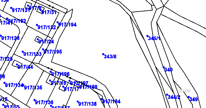 Parcela st. 343/8 v KÚ Bílina, Katastrální mapa
