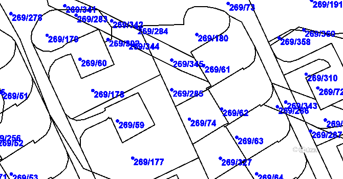 Parcela st. 269/285 v KÚ Bílina, Katastrální mapa