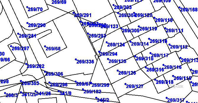 Parcela st. 269/294 v KÚ Bílina, Katastrální mapa