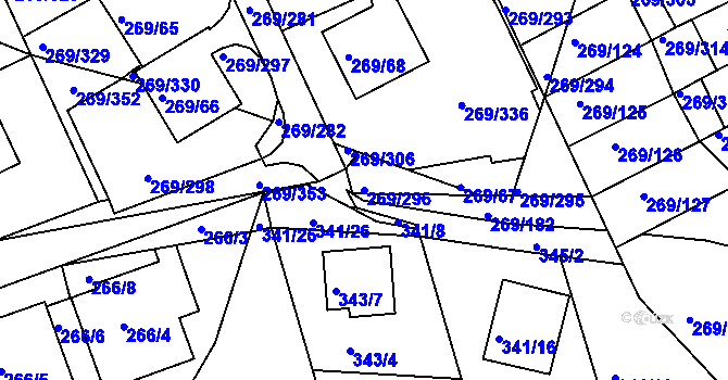 Parcela st. 269/296 v KÚ Bílina, Katastrální mapa