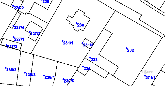 Parcela st. 231/2 v KÚ Bílina, Katastrální mapa