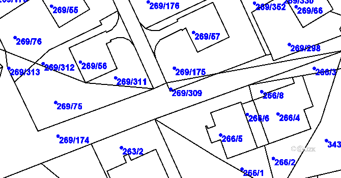 Parcela st. 269/309 v KÚ Bílina, Katastrální mapa