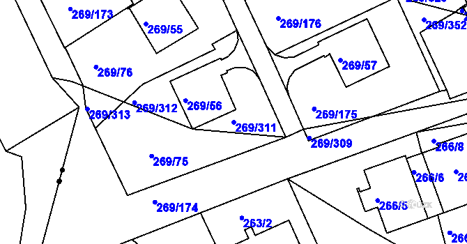 Parcela st. 269/311 v KÚ Bílina, Katastrální mapa