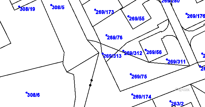 Parcela st. 269/313 v KÚ Bílina, Katastrální mapa