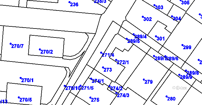 Parcela st. 271/4 v KÚ Bílina, Katastrální mapa