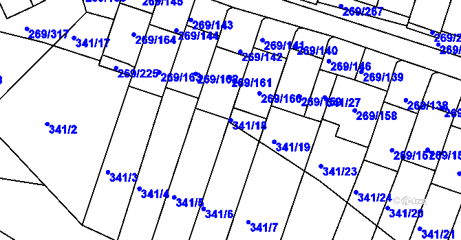Parcela st. 341/18 v KÚ Bílina, Katastrální mapa