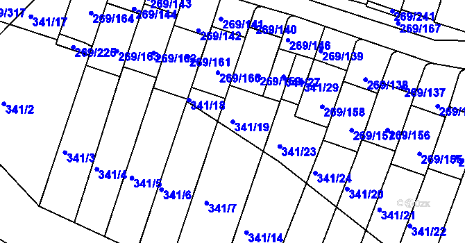 Parcela st. 341/19 v KÚ Bílina, Katastrální mapa