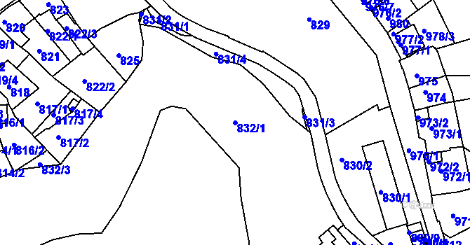Parcela st. 832/1 v KÚ Bílina, Katastrální mapa