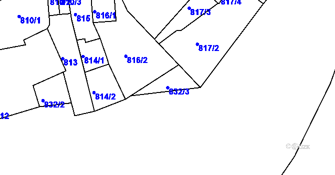 Parcela st. 832/3 v KÚ Bílina, Katastrální mapa