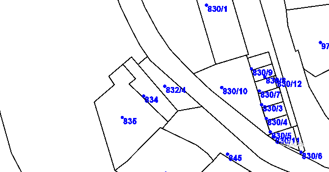 Parcela st. 832/4 v KÚ Bílina, Katastrální mapa