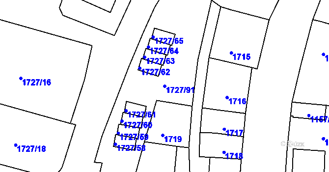 Parcela st. 1727/91 v KÚ Bílina, Katastrální mapa