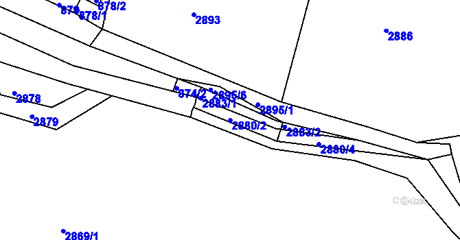 Parcela st. 2880/2 v KÚ Bílina, Katastrální mapa