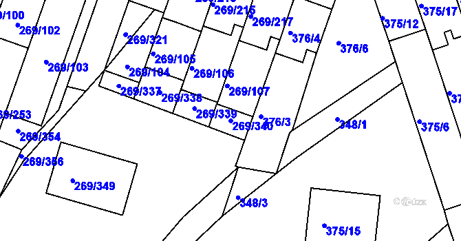 Parcela st. 269/340 v KÚ Bílina, Katastrální mapa