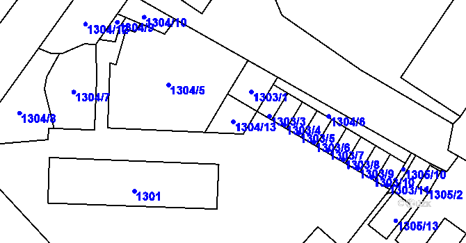 Parcela st. 1304/13 v KÚ Bílina, Katastrální mapa