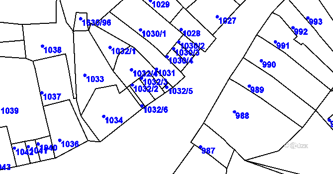 Parcela st. 1032/5 v KÚ Bílina, Katastrální mapa