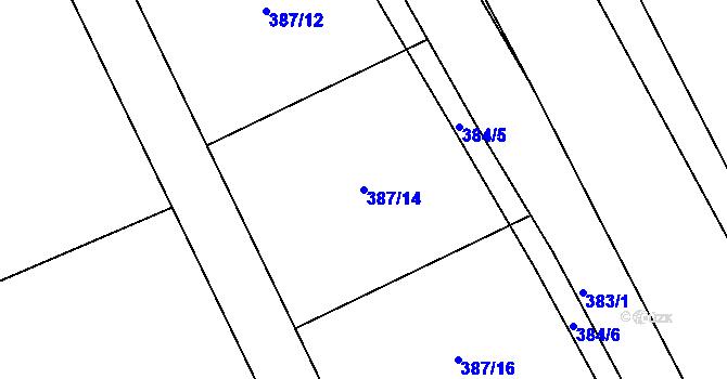 Parcela st. 387/14 v KÚ Bílina, Katastrální mapa