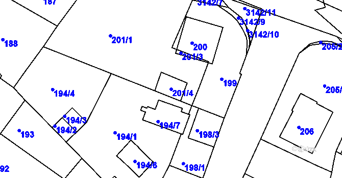 Parcela st. 201/4 v KÚ Bílina, Katastrální mapa