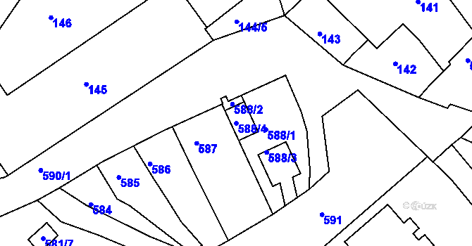 Parcela st. 588/4 v KÚ Bílina, Katastrální mapa