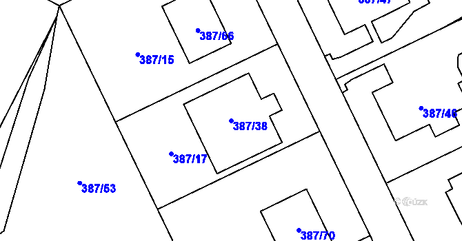 Parcela st. 387/38 v KÚ Bílina, Katastrální mapa