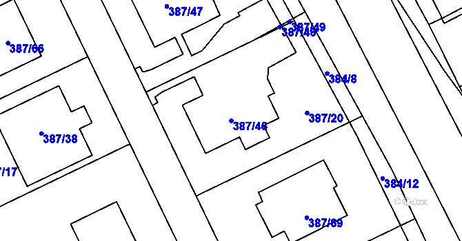 Parcela st. 387/46 v KÚ Bílina, Katastrální mapa