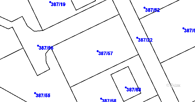 Parcela st. 387/57 v KÚ Bílina, Katastrální mapa
