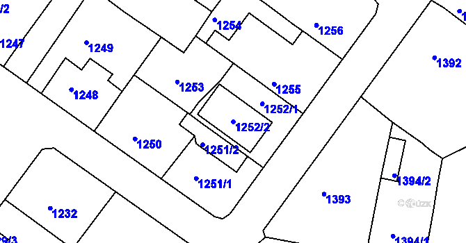 Parcela st. 1252/2 v KÚ Bílina, Katastrální mapa