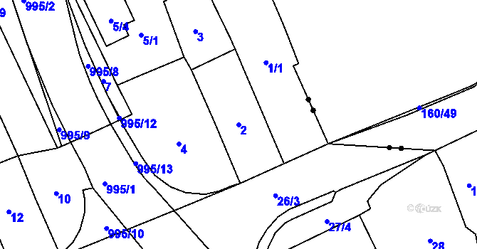 Parcela st. 2 v KÚ Bílina-Újezd, Katastrální mapa