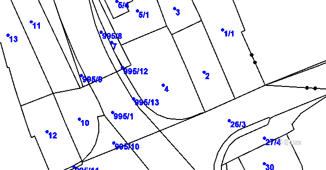Parcela st. 4 v KÚ Bílina-Újezd, Katastrální mapa