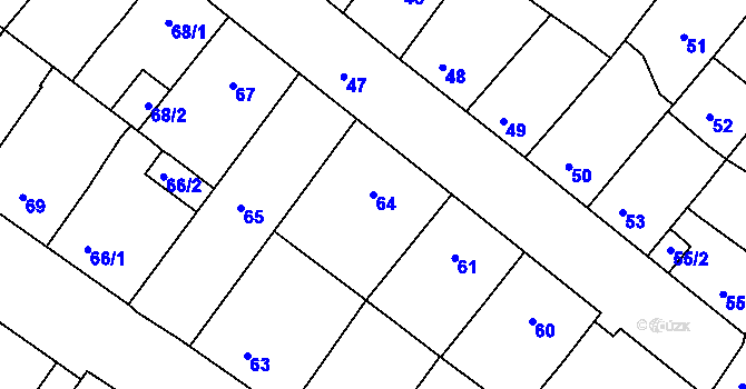 Parcela st. 64 v KÚ Bílina-Újezd, Katastrální mapa