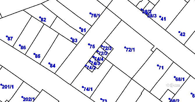 Parcela st. 72/2 v KÚ Bílina-Újezd, Katastrální mapa