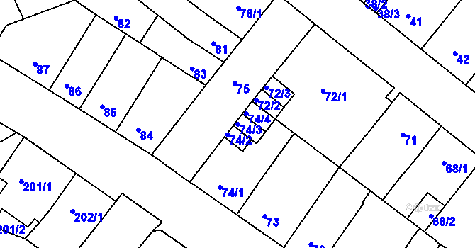 Parcela st. 74/3 v KÚ Bílina-Újezd, Katastrální mapa