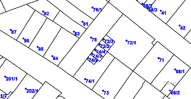 Parcela st. 74/4 v KÚ Bílina-Újezd, Katastrální mapa