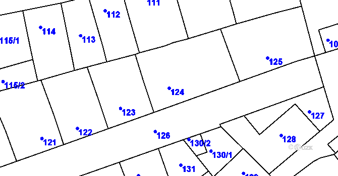 Parcela st. 124 v KÚ Bílina-Újezd, Katastrální mapa