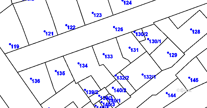 Parcela st. 133 v KÚ Bílina-Újezd, Katastrální mapa