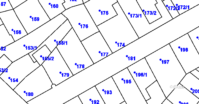 Parcela st. 177 v KÚ Bílina-Újezd, Katastrální mapa